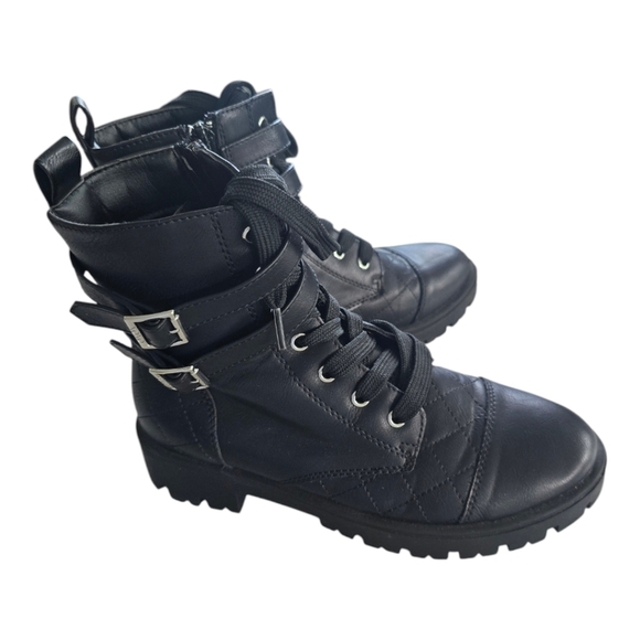 Xoxo Girls Combat Ankle Boots Black Size 5 Super Lug Platform Zip Up - Picture 1 of 14